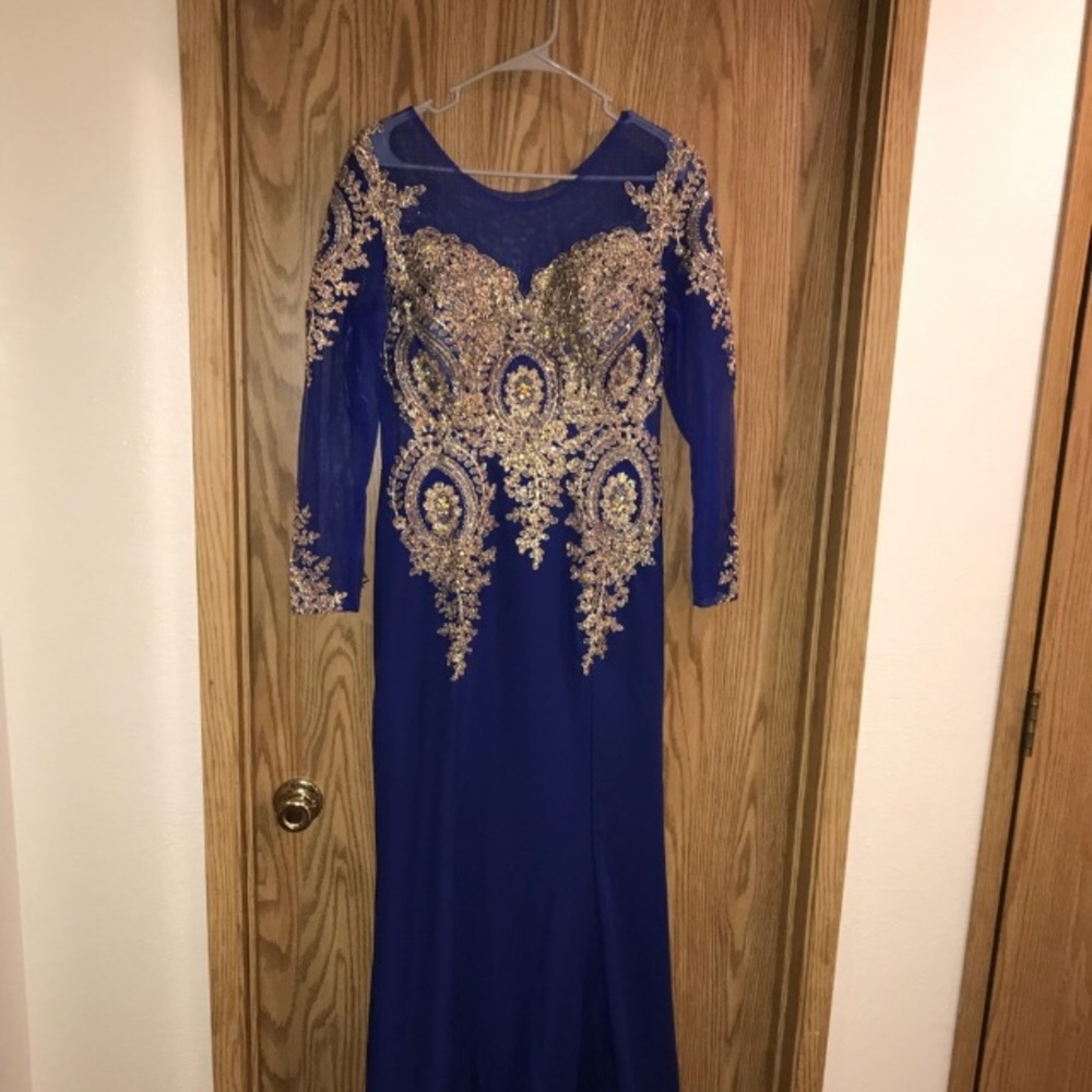 Cobalt blue formal with gold brocade Sz 16